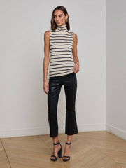 Ceci Sleeveless Turtleneck in Oat/Navy Stripe