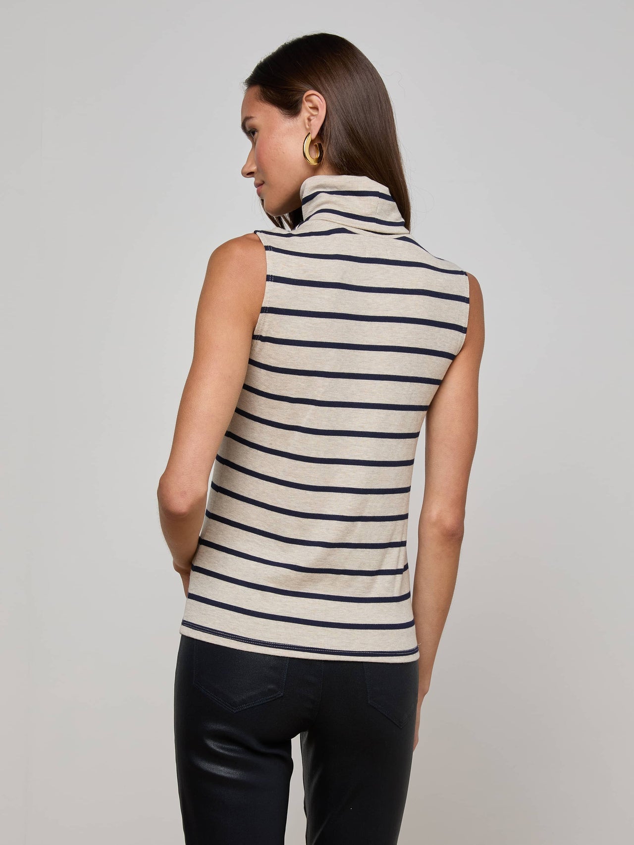 Ceci Sleeveless Turtleneck in Oat/Navy Stripe