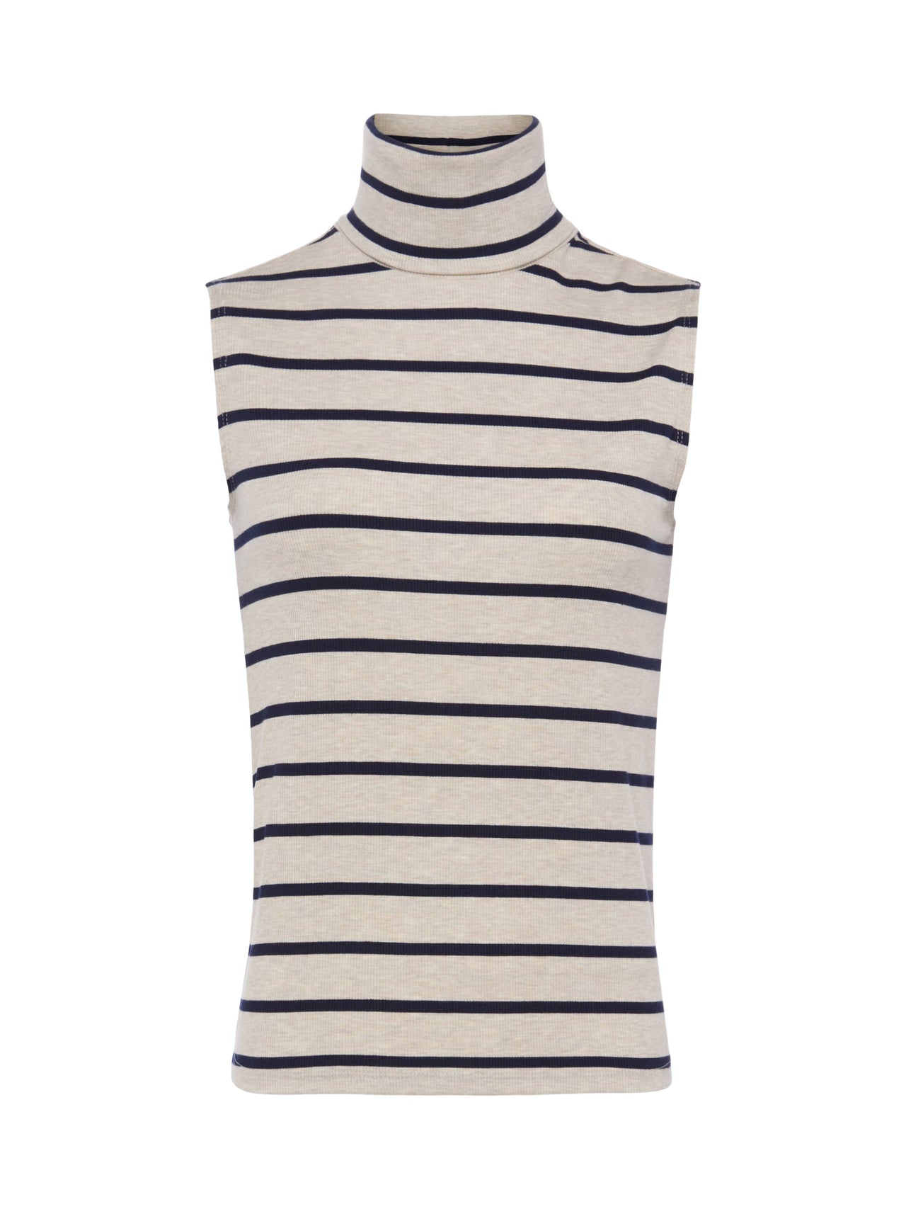 Ceci Sleeveless Turtleneck in Oat/Navy Stripe