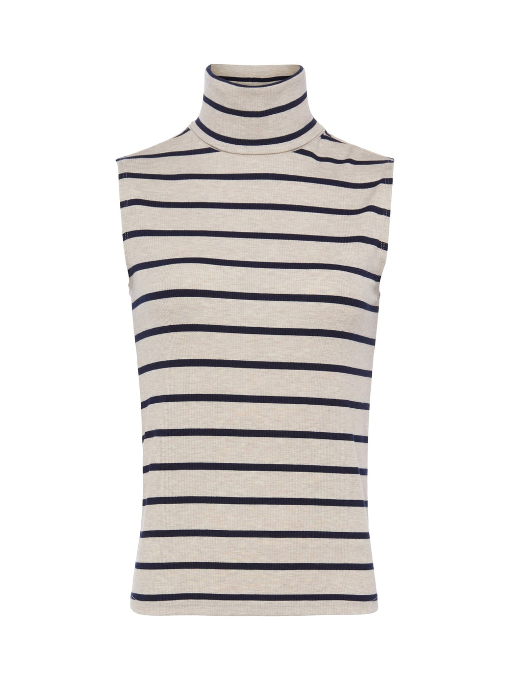 Ceci Sleeveless Turtleneck in Oat/Navy Stripe