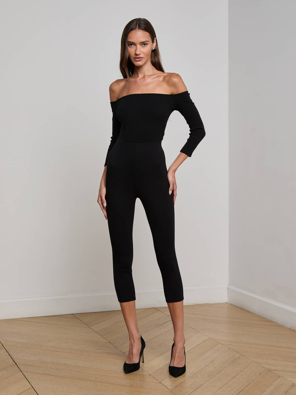 Evelyn Off-The-Shoulder Bodysuit in Black