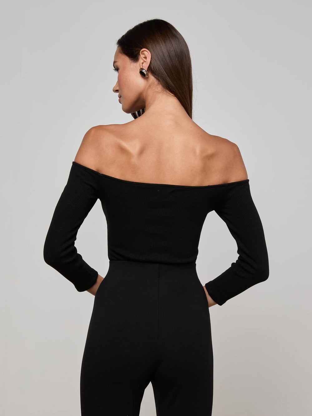 Evelyn Off-The-Shoulder Bodysuit in Black