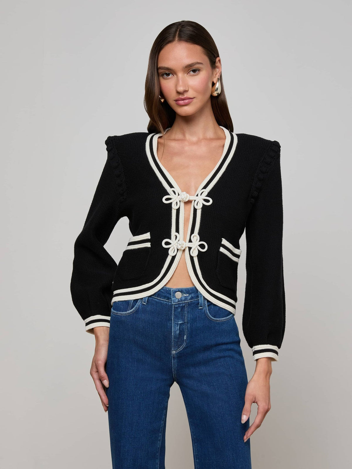 Kaito Cropped Cardigan in Black/Ivory