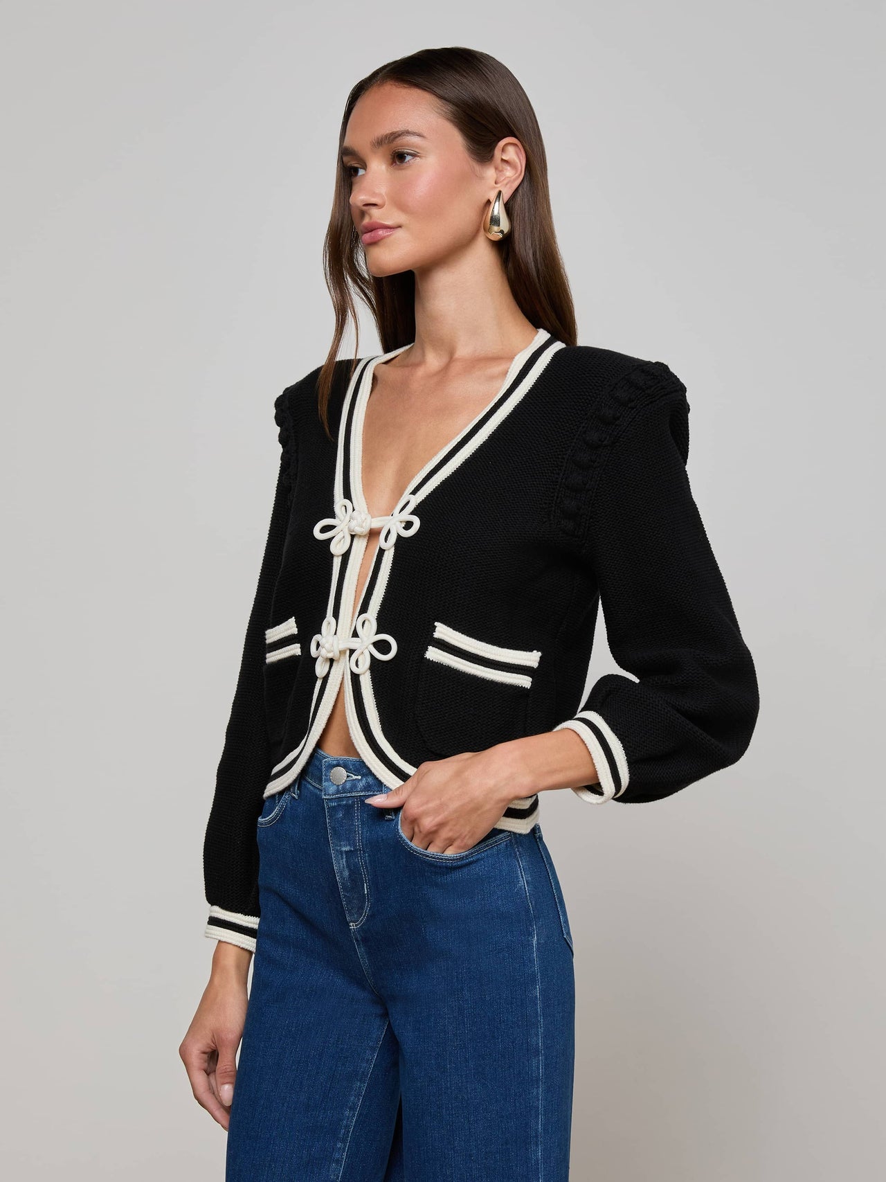 Kaito Cropped Cardigan in Black/Ivory