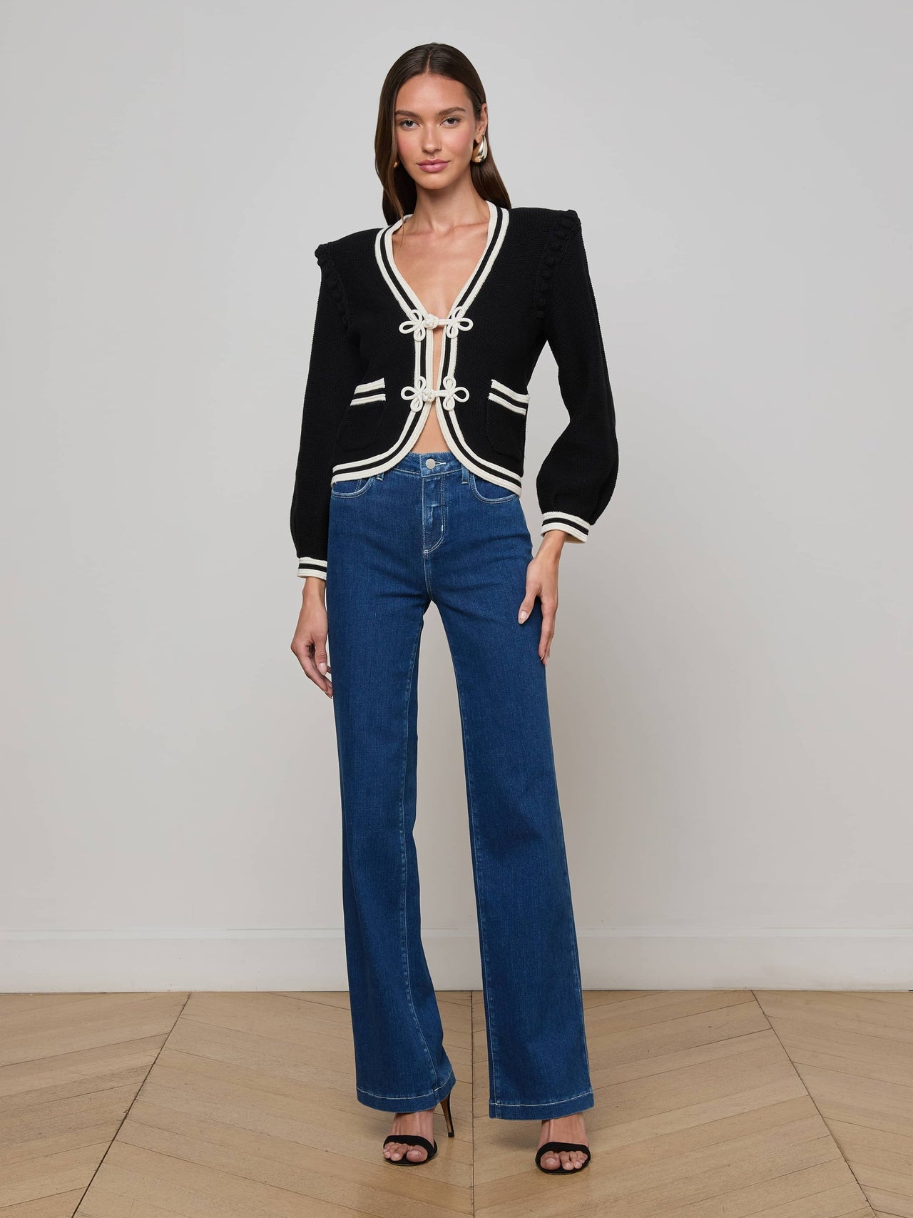 Kaito Cropped Cardigan in Black/Ivory