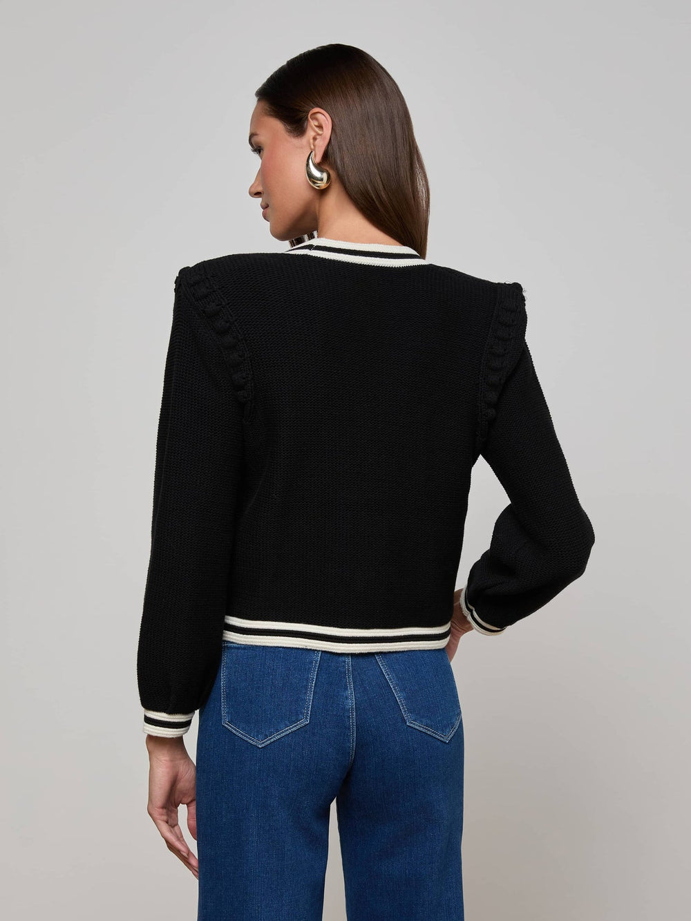 Kaito Cropped Cardigan in Black/Ivory