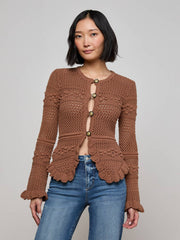 Kiva Knit Cardigan in Dark Cinnamon Swirl/Gold