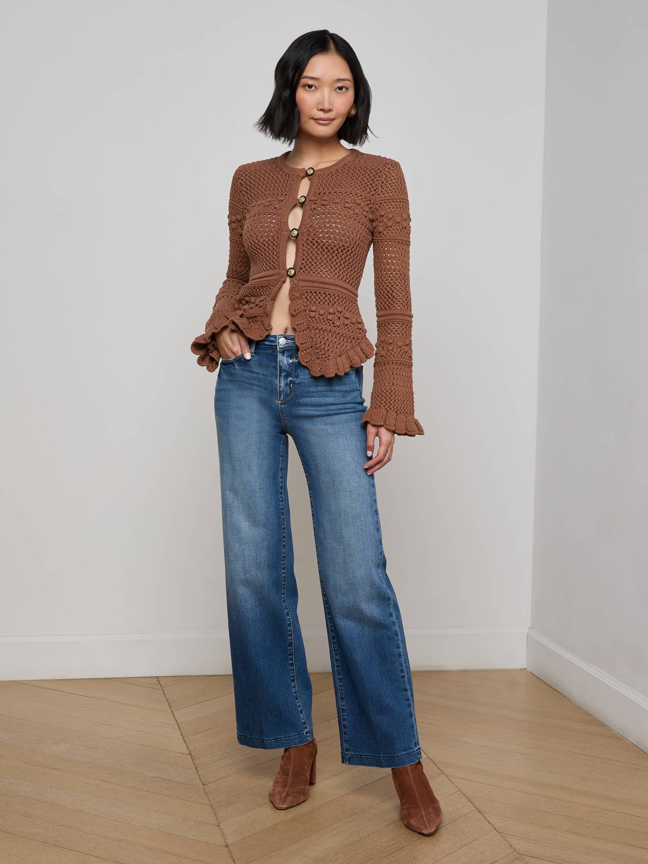 Kiva Knit Cardigan in Dark Cinnamon Swirl/Gold