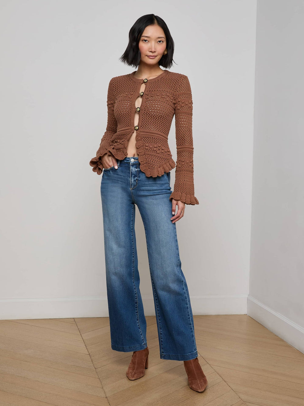 Kiva Knit Cardigan in Dark Cinnamon Swirl/Gold