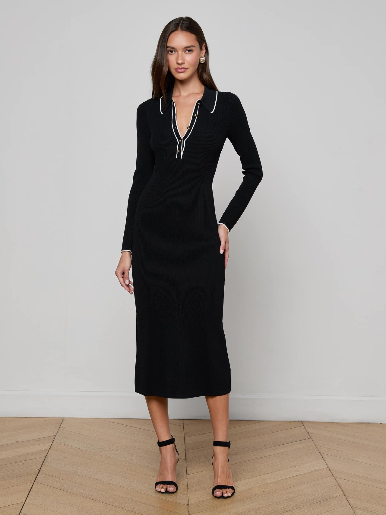 Yaretzi Knit Midi Dress in Black/White