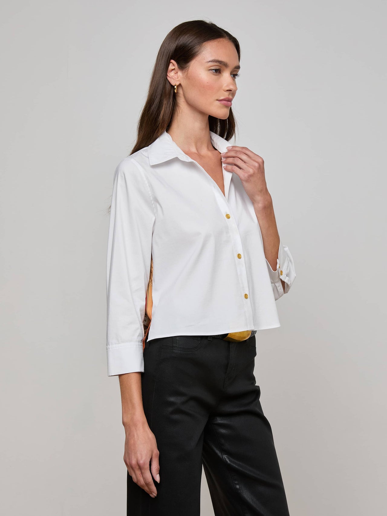 Fawn Vintage Travel Print Shirt in White/Multi L'AGENCE Voyage