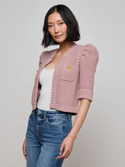 Delilah Cropped Cardigan in Light Mauve/Gold