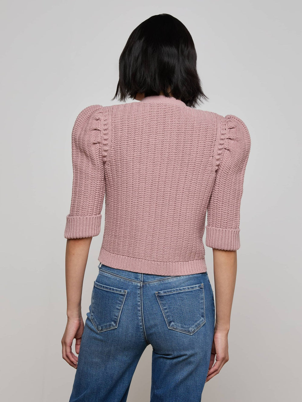 Delilah Cropped Cardigan in Light Mauve/Gold