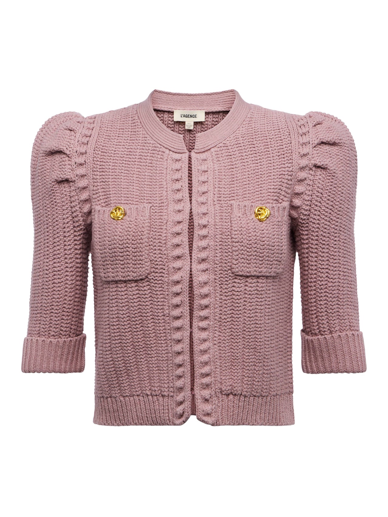 Delilah Cropped Cardigan in Light Mauve/Gold