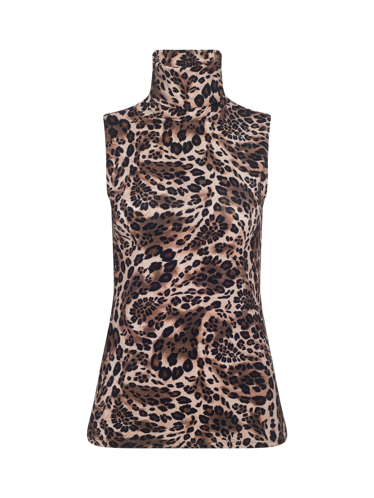 Ceci Sleeveless Turtleneck in Cinnamon Swirl Paisley Leopard