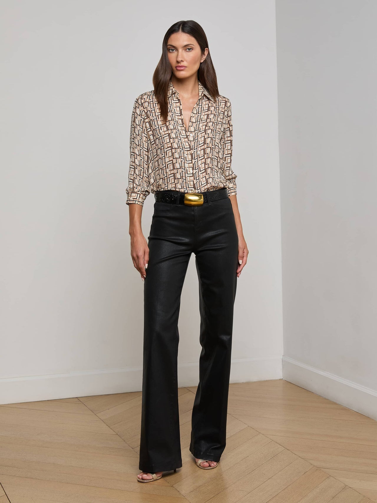 Nina Silk Blouse in Ecru Multi Large Geo Print