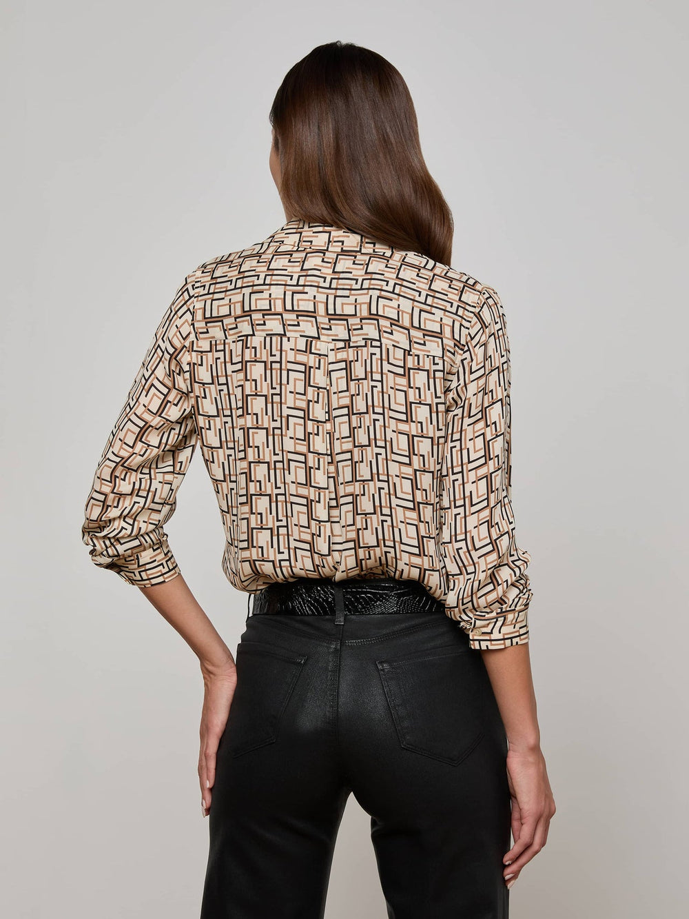 Nina Silk Blouse in Ecru Multi Large Geo Print