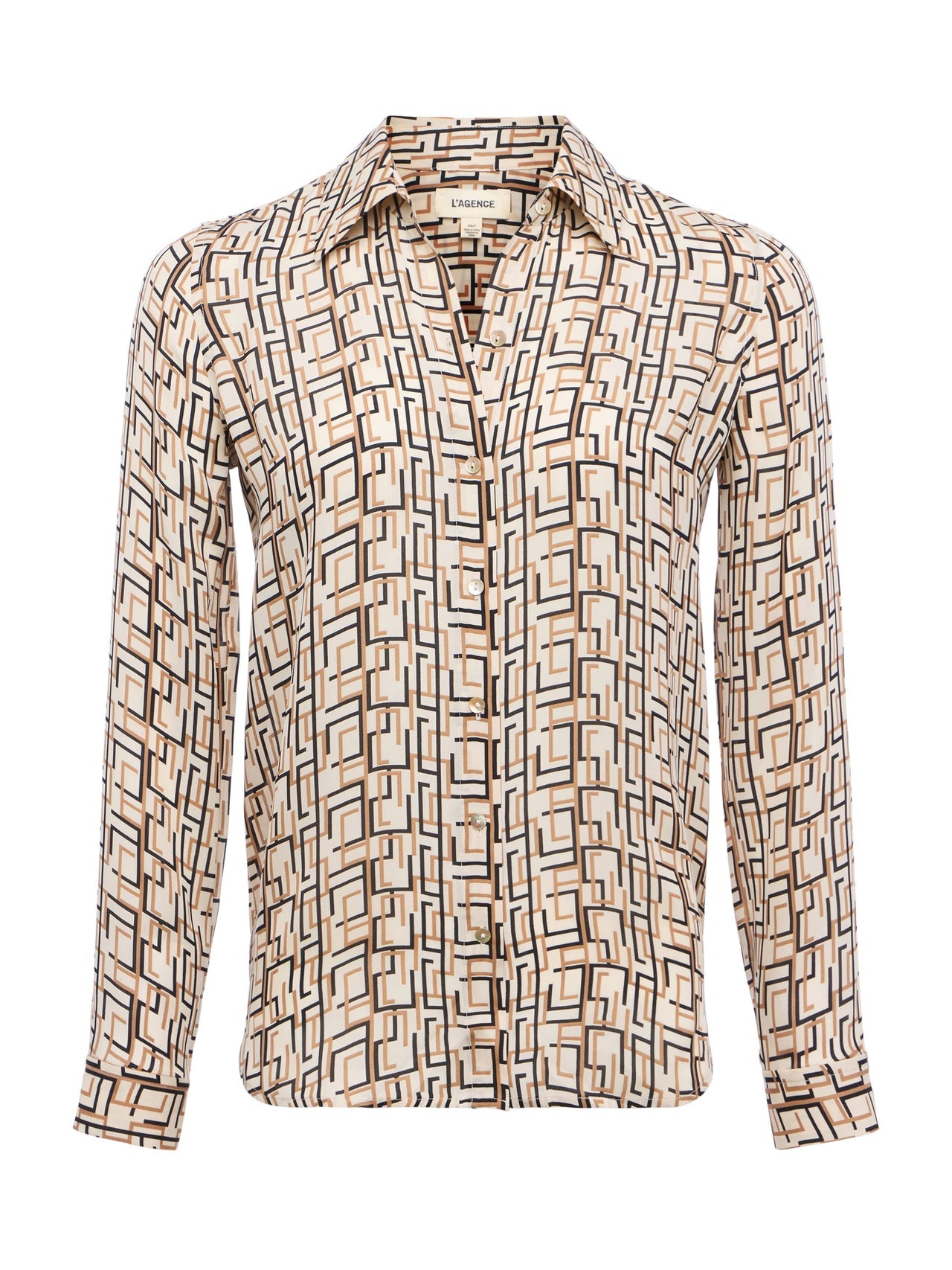 Nina Silk Blouse in Ecru Multi Large Geo Print