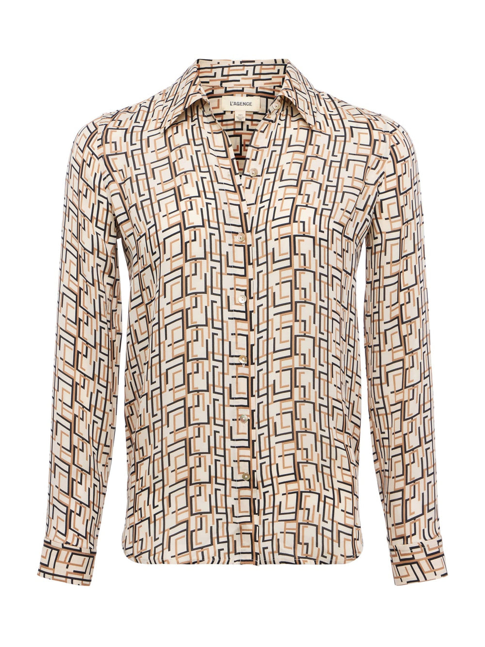 Nina Silk Blouse in Ecru Multi Large Geo Print
