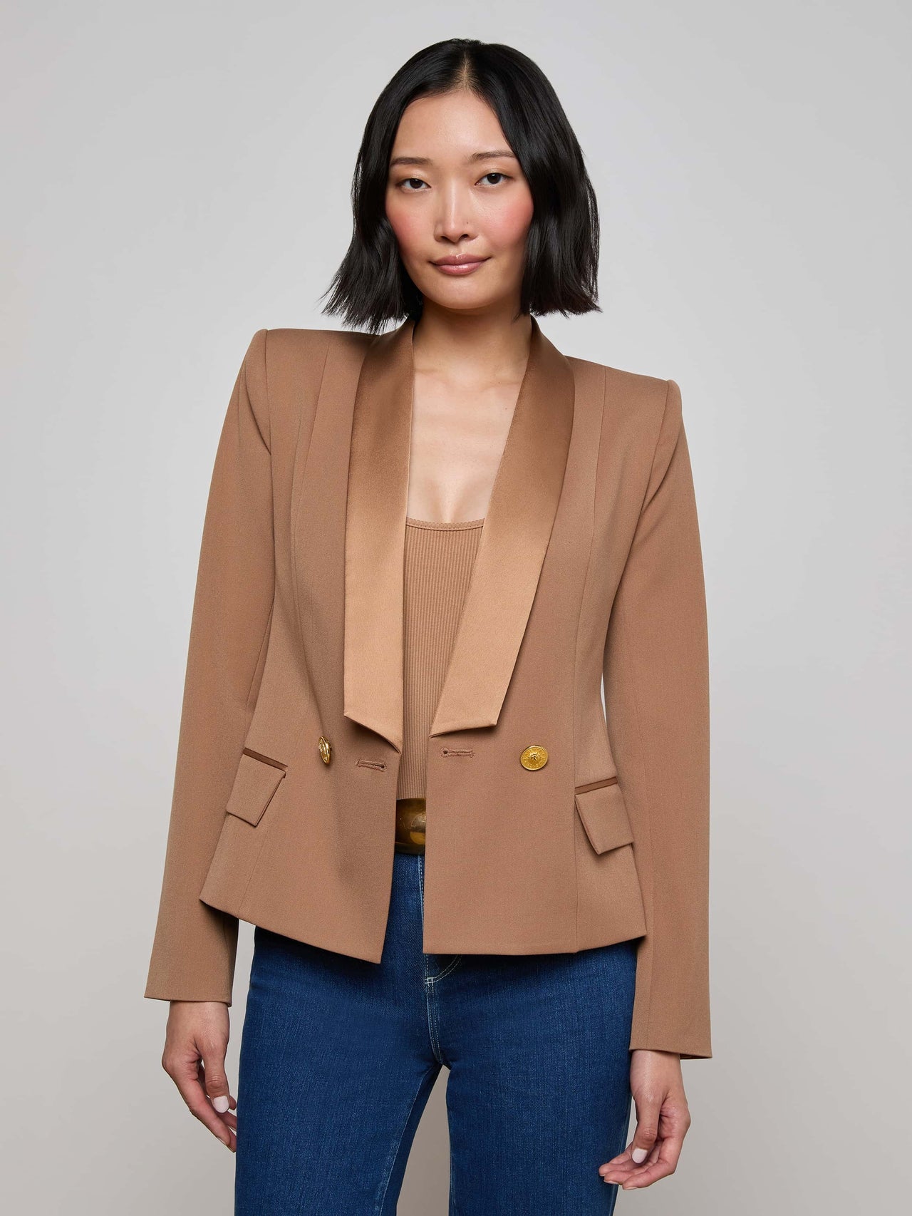 Imogen Satin Lapel Blazer in Cinnamon Swirl