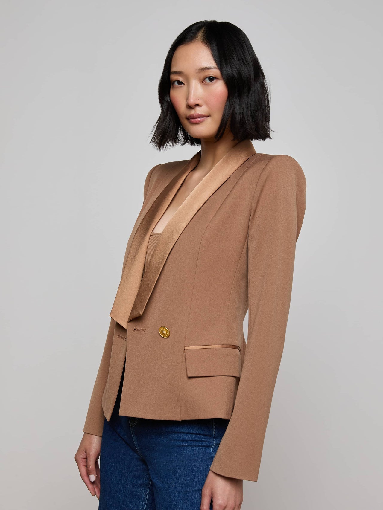 Imogen Satin Lapel Blazer in Cinnamon Swirl