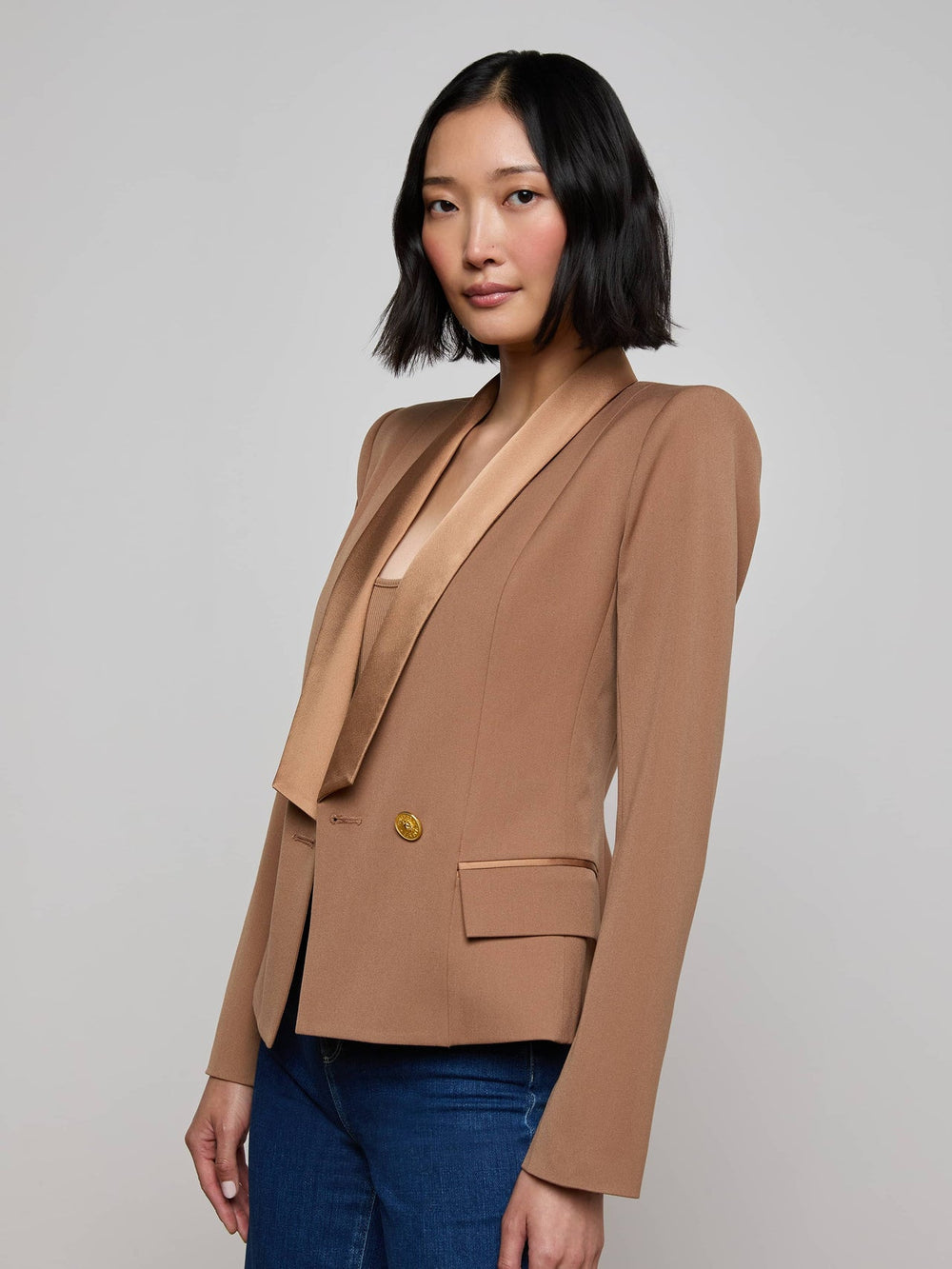 Imogen Satin Lapel Blazer in Cinnamon Swirl
