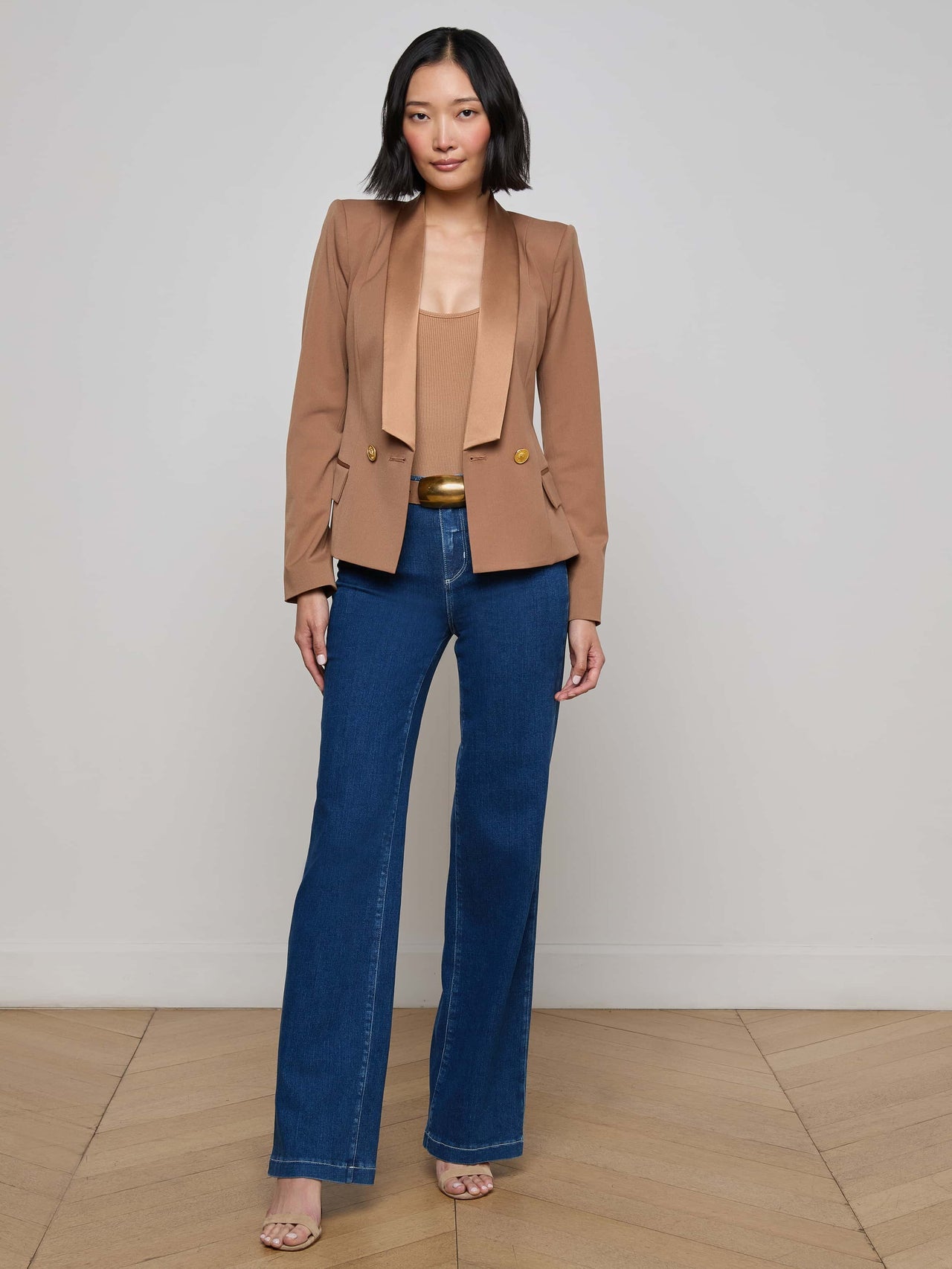 Imogen Satin Lapel Blazer in Cinnamon Swirl