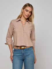 Fawn Western Card Print Shirt in Fawn Stripe/Tan Multi Western Cards