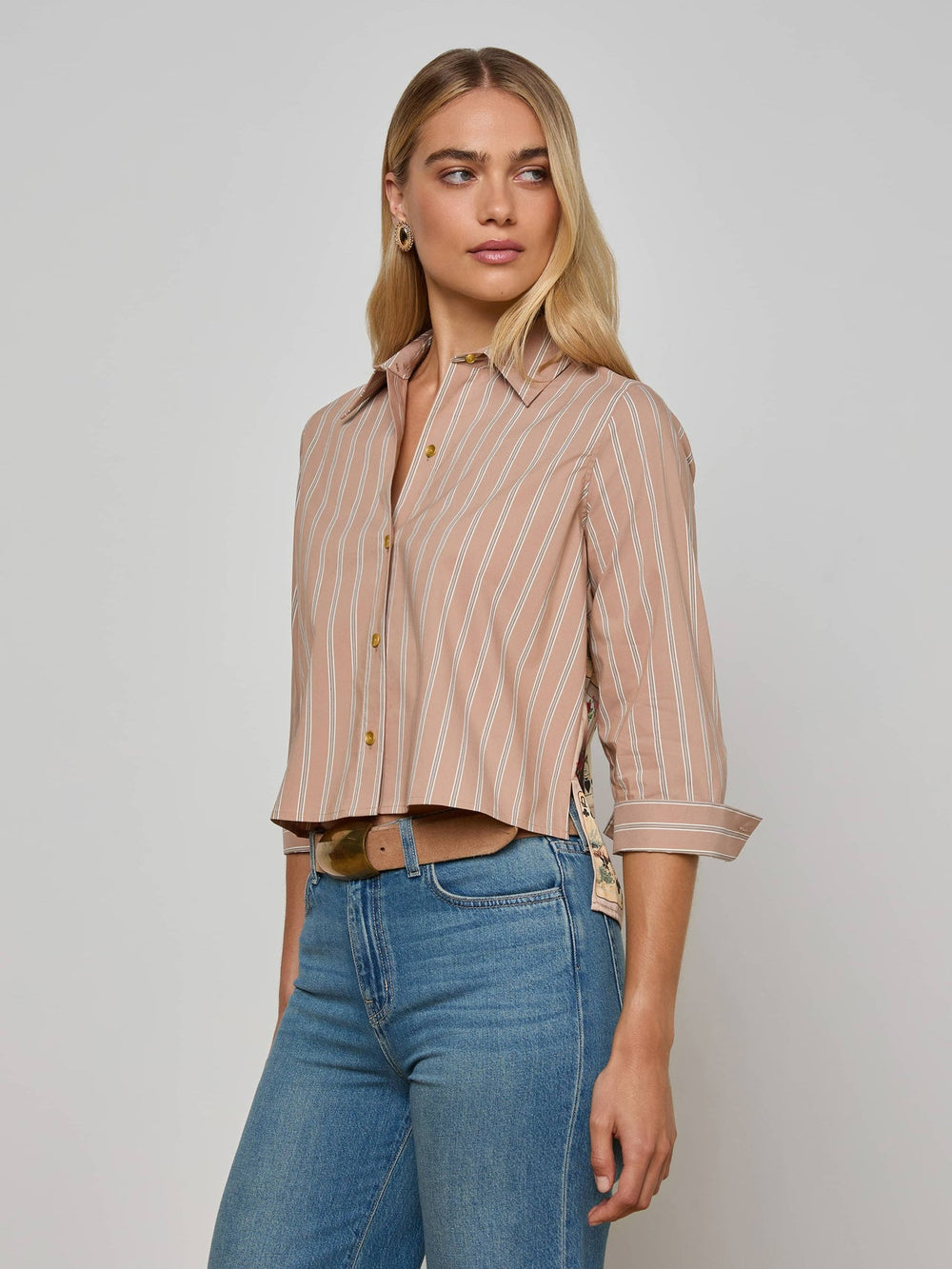 Fawn Western Card Print Shirt in Fawn Stripe/Tan Multi Western Cards