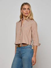 Fawn Western Card Print Shirt in Fawn Stripe/Tan Multi Western Cards