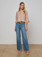 Fawn Western Card Print Shirt in Fawn Stripe/Tan Multi Western Cards