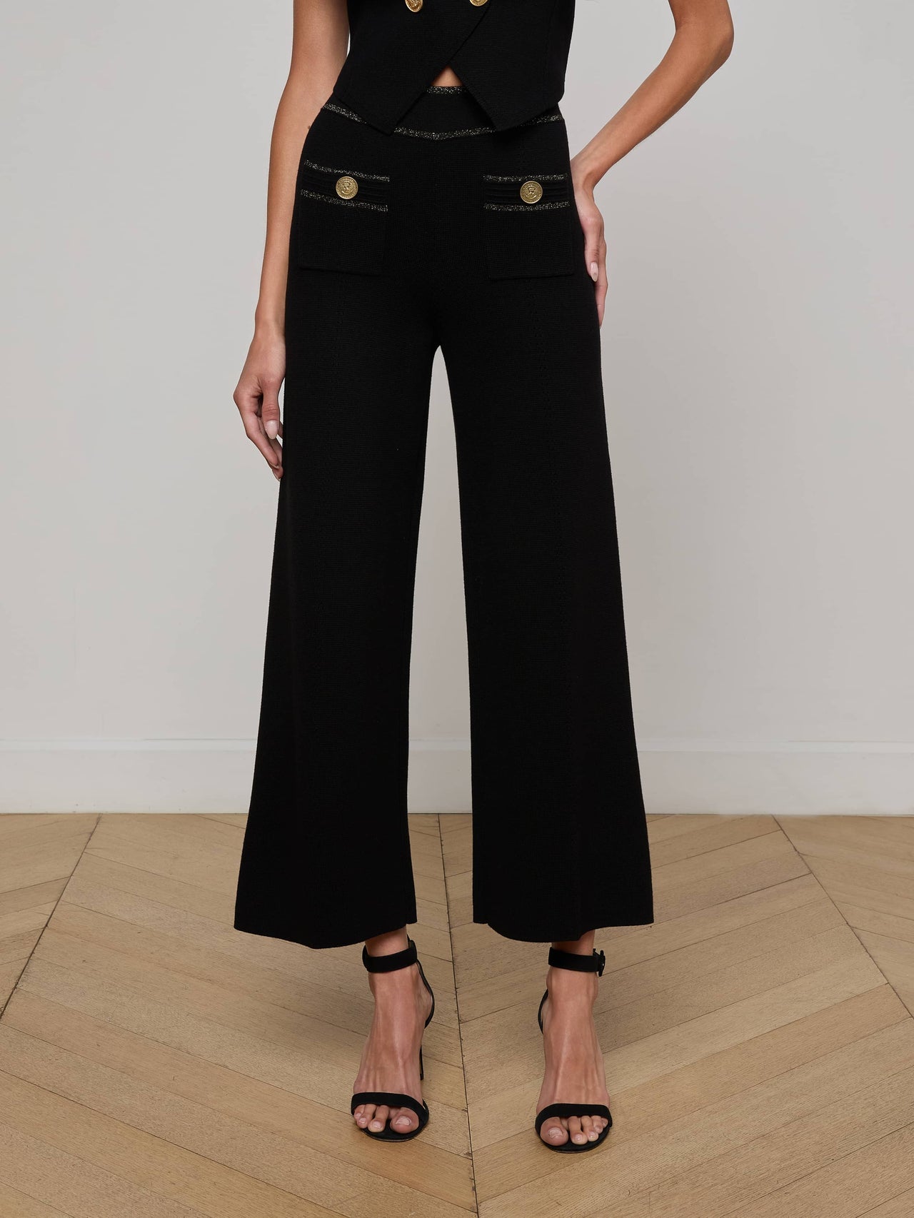 Madrid Wide Leg Knit Pant in Black/Gold