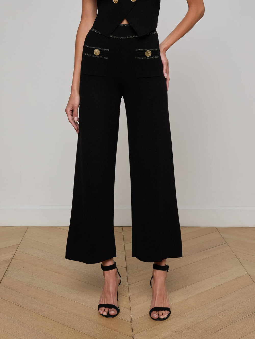 Madrid Wide Leg Knit Pant in Black/Gold