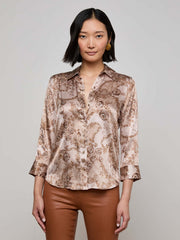 Dani Silk Blouse in Toasted Almond Lace Print