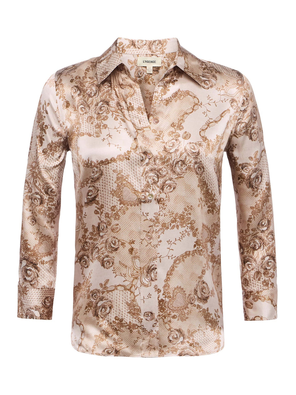 Dani Silk Blouse in Toasted Almond Lace Print