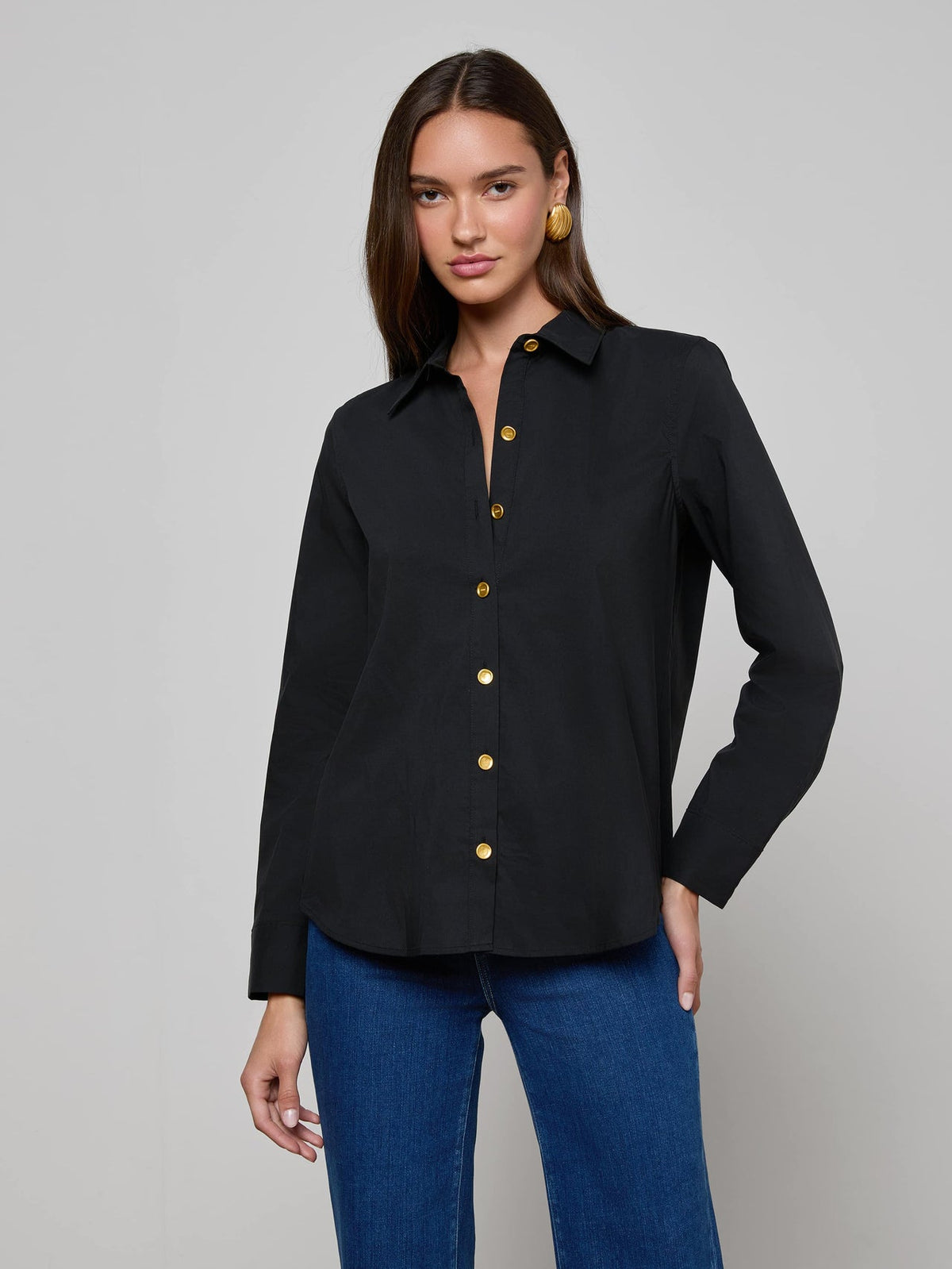 Ellery Button-Down Shirt in Black/Gold