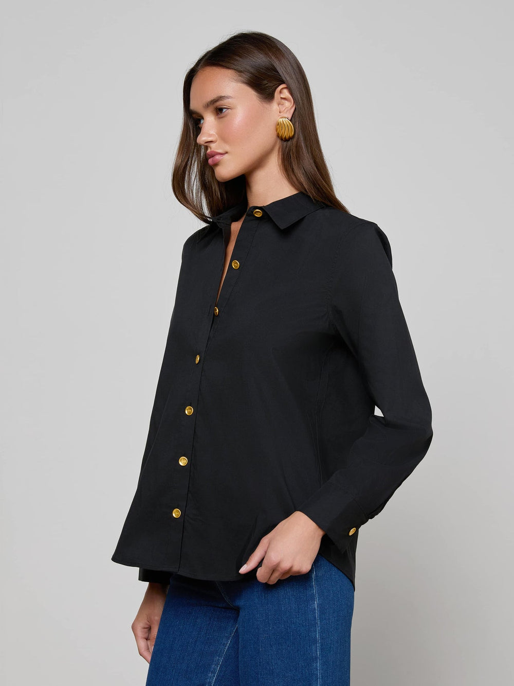 Ellery Button-Down Shirt in Black/Gold