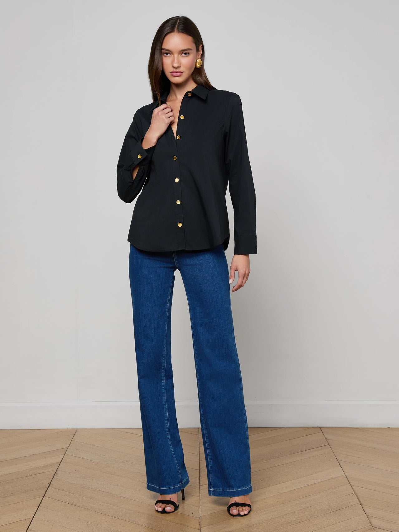 Ellery Button-Down Shirt in Black/Gold