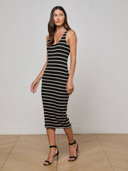 Ivanna Midi Tank Dress in Black/Oat Stripe
