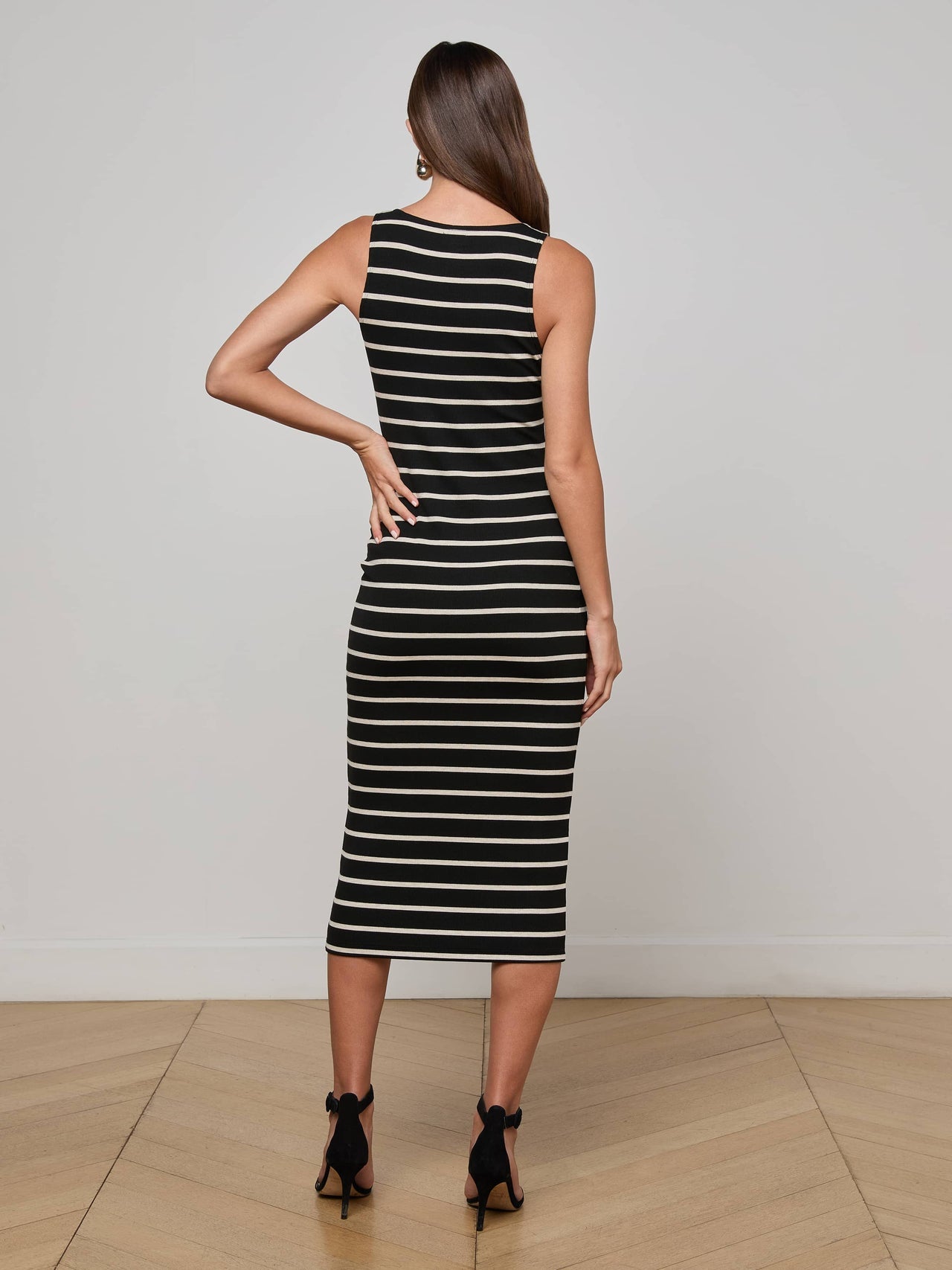 Ivanna Midi Tank Dress in Black/Oat Stripe