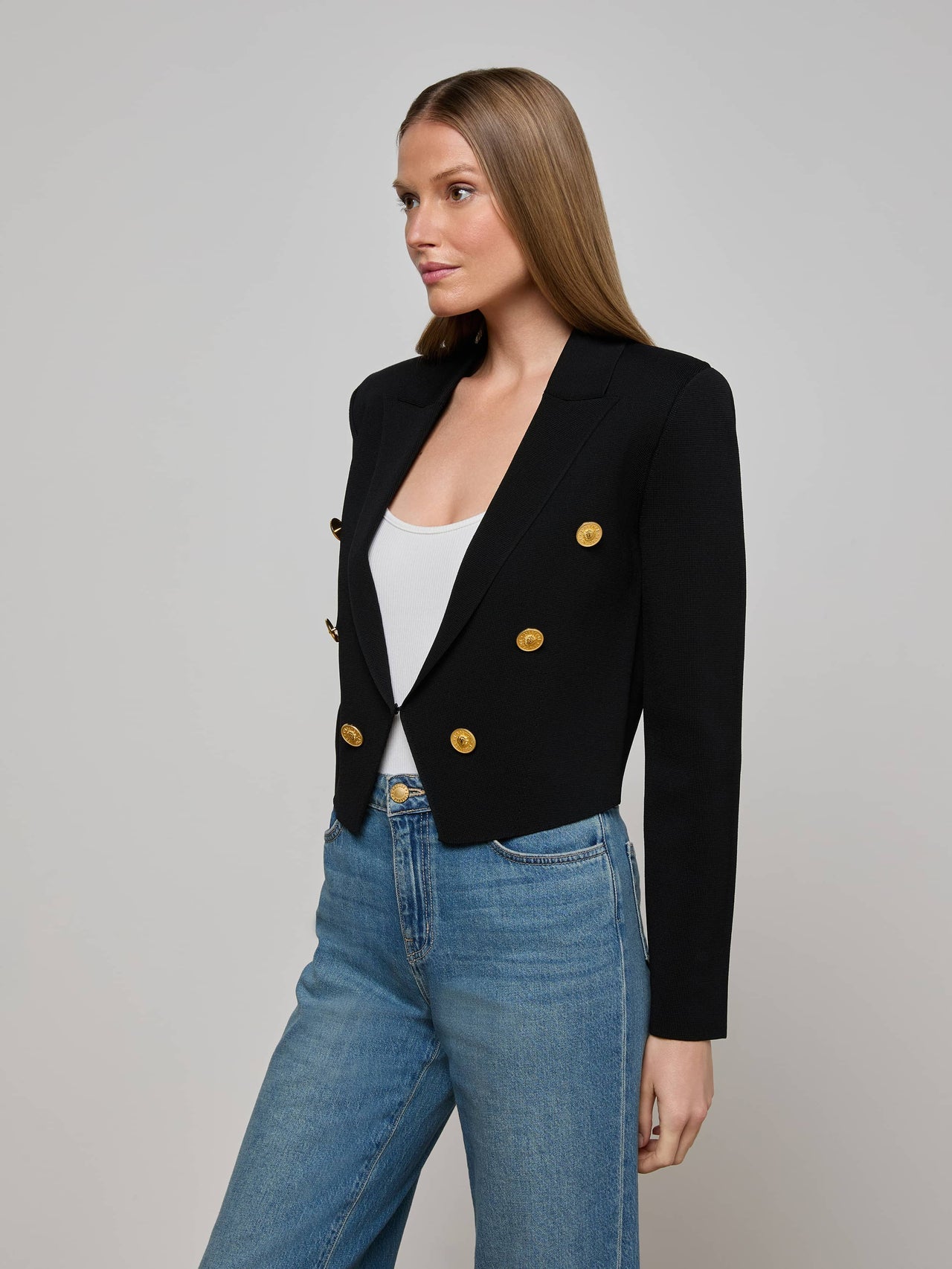 Elio Cropped Knit Blazer in Black/Gold