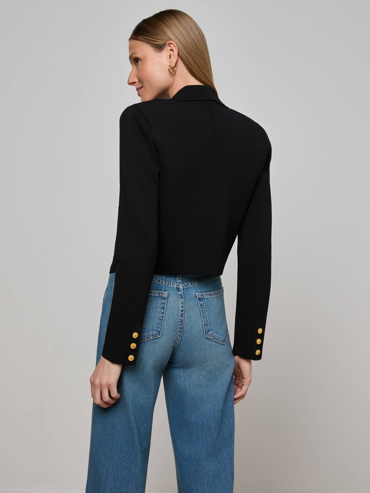 Elio Cropped Knit Blazer in Black/Gold
