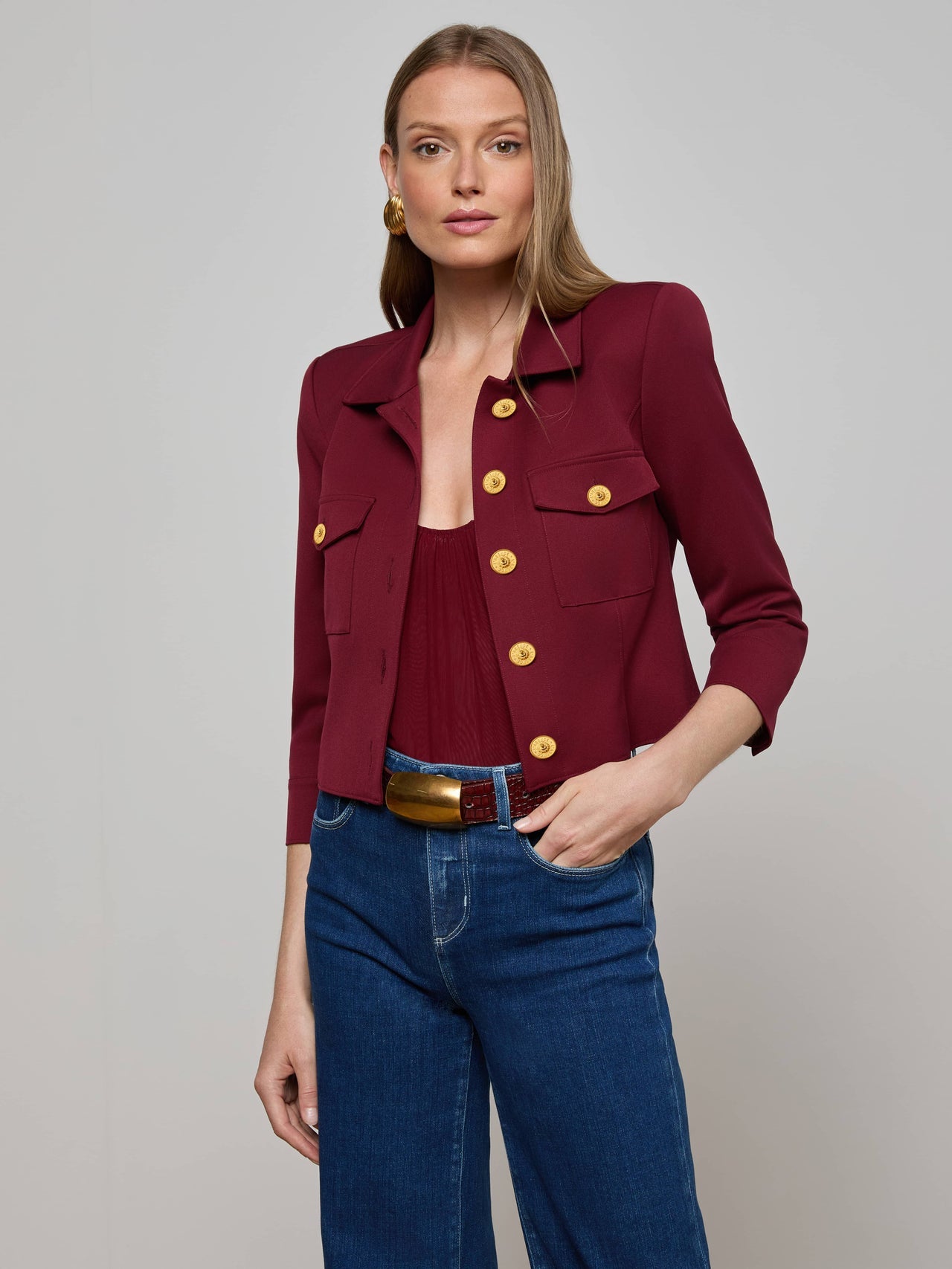 Kumi Cropped Jacket in Black Cherry