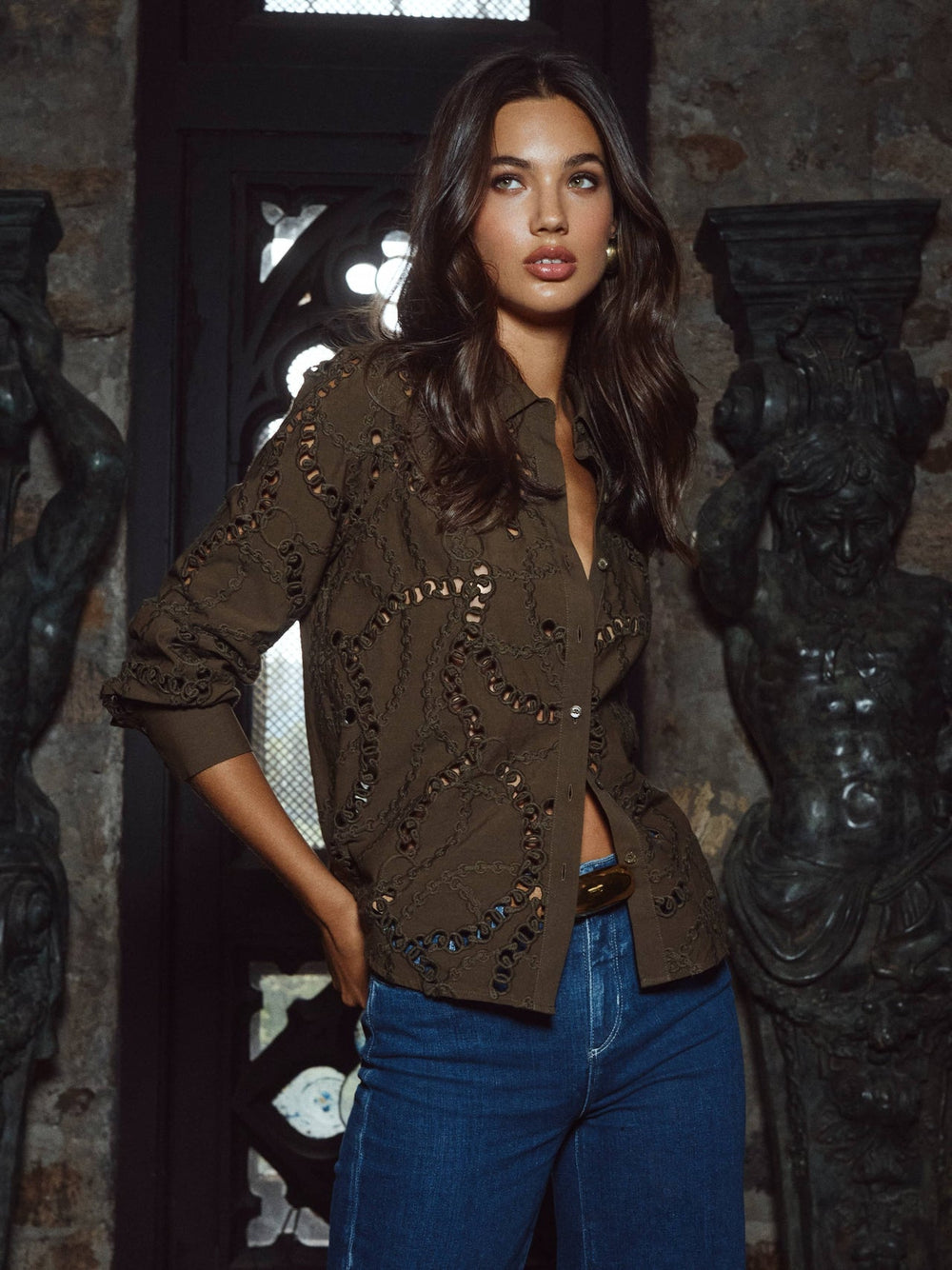Ellery Eyelet Shirt in Pine
