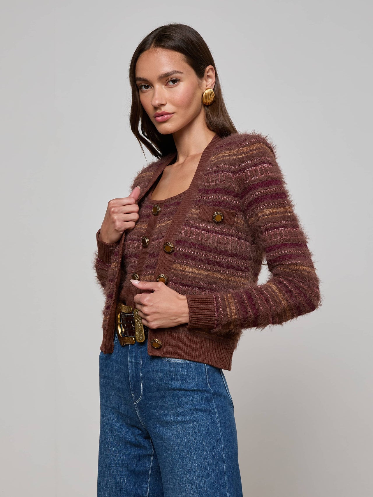Ariadne Cardigan in Natural/Mauve Multi