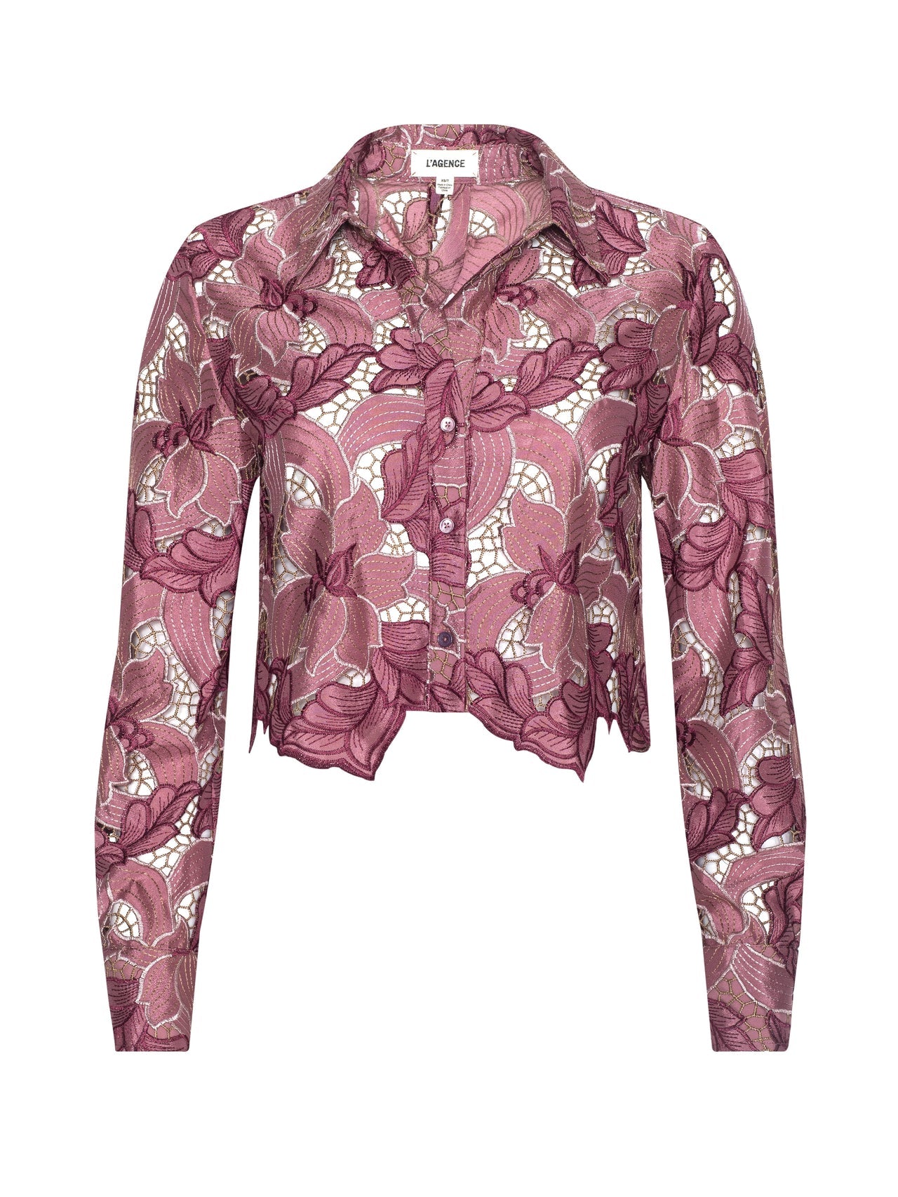 Akemi Cropped Lace Blouse in Mauve Multi Colored Eyelet