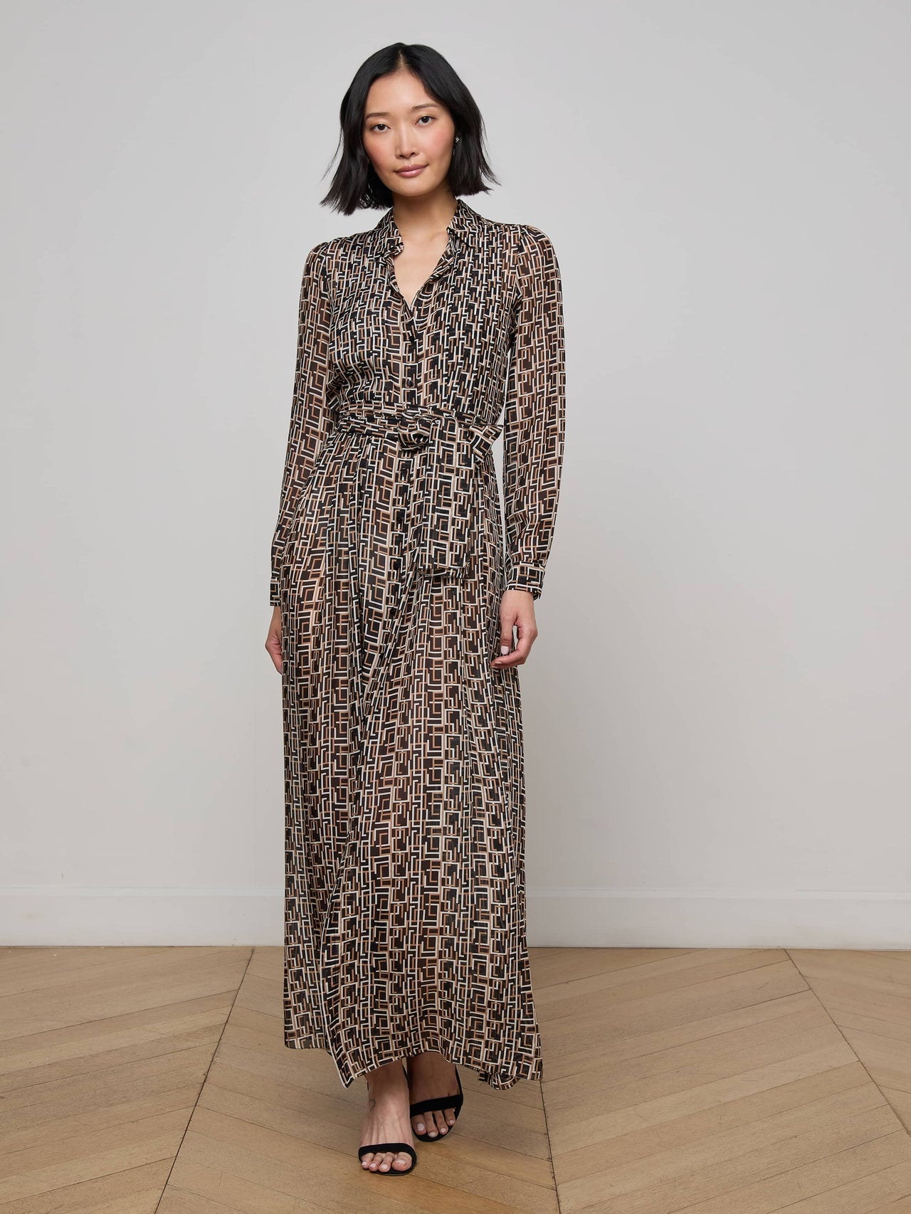 Klaudia Silk Shirt Dress in Black Multi Large Geo Print