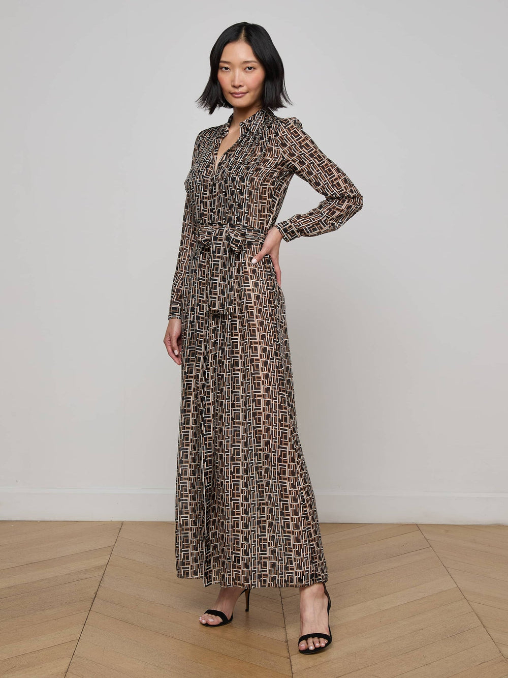 Klaudia Silk Shirt Dress in Black Multi Large Geo Print