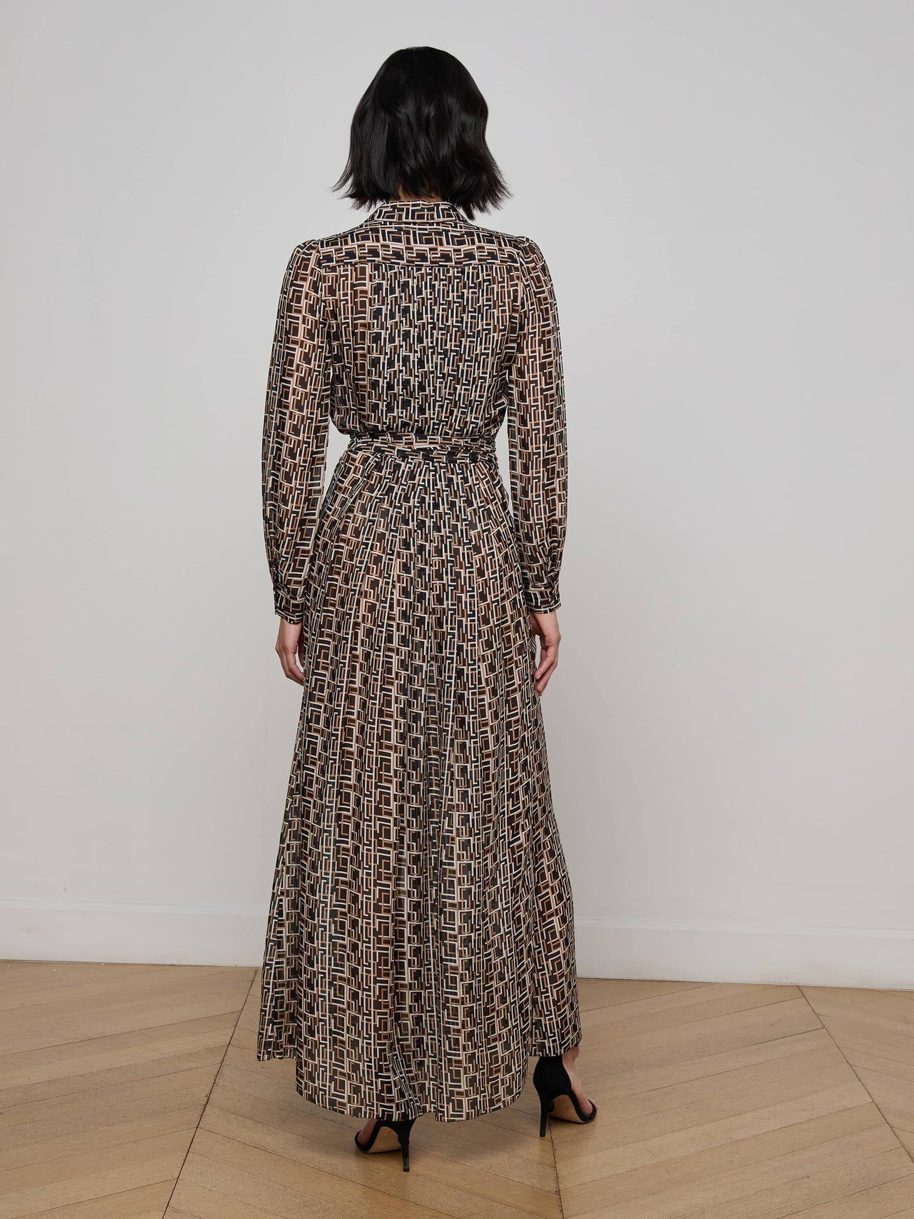 Klaudia Silk Shirt Dress in Black Multi Large Geo Print