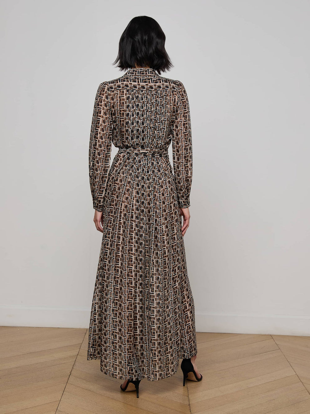 Klaudia Silk Shirt Dress in Black Multi Large Geo Print